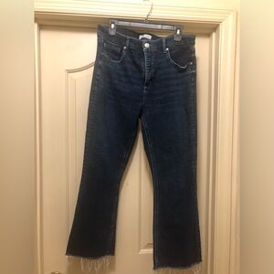 LOFT high rise kick crop raw hem stretch jeans soft 31 12 blue pants
